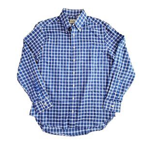 Gitman Bros Button Down Shirt Men's Large Blue Check Long Sleeve Made In USA EUC